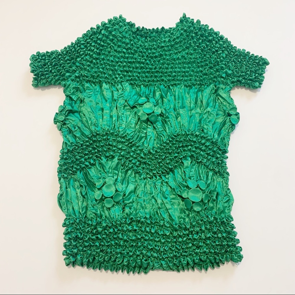Vintage Y2K 2000s Green Scrunchie Popcorn Satin Top